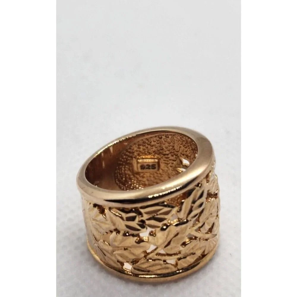 925 STERLING SILVER GOLD TONE POROUS FOLIATED DESIGN SIZE RING SIZE 4.5